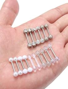 img 1 attached to 🔗 8-12 Pairs of Prjndjw Surgical Steel Tongue Rings and Nipple Rings, 14G 16G Barbell Nipplering Diamond CZ Body Piercing Jewelry Retainer for Men and Women, 14mm Length Size