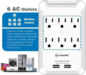 img 3 attached to 🔌 Kasonic 6-Outlet Wall Mount Surge Protector, 900 Joules Power Strip with 2 USB 2.4A - ETL Certified, Space Saving Design, Protection Indicator LED Light (2 Pack)