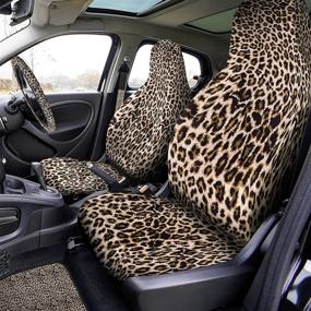 img 2 attached to 🐆 Complete Leopard Print Car Seat Cover Set with Floor Mats, Steering Wheel Cover, and Accessories