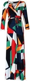 img 3 attached to Stunning African Floral Printed Maxi Dress: Locryz Women's V Neck 3/4 Sleeve with Belt - Sizes S-3XL