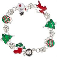 🎄 christmas bracelet with snowman, ornament tree, stocking & reindeer charms - lux accessories xmas logo