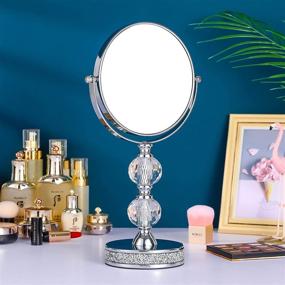 img 3 attached to Makeup Mirror with 360 Degree Swivel, Crystal Cosmetic Mirror - Double Sided, 1X/5X Magnifying, Adjustable Vanity Mirror M020