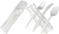 mt products - 50 piece set of 🍴 individually wrapped medium weight white plastic cutlery with napkin logo