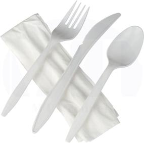 img 2 attached to MT Products - 50 Piece Set of 🍴 Individually Wrapped Medium Weight White Plastic Cutlery with Napkin