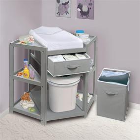 img 1 attached to 👶 Diaper Corner Changing Table Set with Pad, Hamper, and Basket