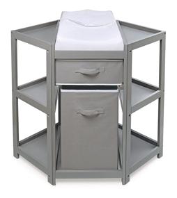 img 3 attached to 👶 Diaper Corner Changing Table Set with Pad, Hamper, and Basket