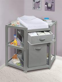 img 2 attached to 👶 Diaper Corner Changing Table Set with Pad, Hamper, and Basket