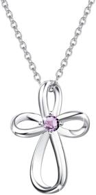 img 4 attached to 👑 FANCIME Birthstone Celtic Cross Pendant Necklace - White Gold Plated 925 Sterling Silver for Women Girls, 16" + 2" Extender