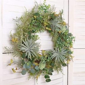 img 2 attached to 🌿 Idyllic 22-Inch Artificial Succulent Winter Wreath Garland for Front Door Christmas Round Decoration, Suitable for Indoor Home Decor