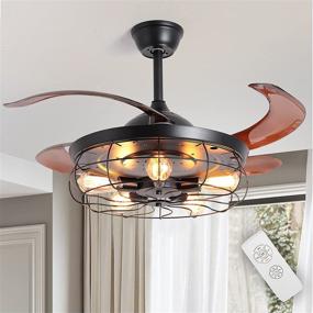 img 4 attached to 🖤 Black Fandelier Ceiling Fan with Remote, 42 Inch Retractable Ceiling Fan Light for Bedroom, Living Room, Dining Room - Industrial Style