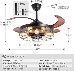 img 1 attached to 🖤 Black Fandelier Ceiling Fan with Remote, 42 Inch Retractable Ceiling Fan Light for Bedroom, Living Room, Dining Room - Industrial Style