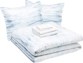 img 3 attached to 🛏️ Full/Queen Blue Watercolor Amazon Basics Bed-In-A-Bag Comforter Set, 8-Piece Ultra-Soft Microfiber Bedding