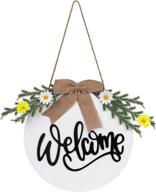 farmhouse front porch decor: welcome sign, wreath for rustic front door, thanksgiving harvest & christmas outdoor wall/window/door housewarming home decoration - white логотип