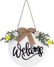 img 4 attached to Farmhouse Front Porch Decor: Welcome Sign, Wreath for Rustic Front Door, Thanksgiving Harvest & Christmas Outdoor Wall/Window/Door Housewarming Home Decoration - White