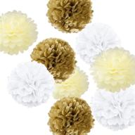 🎉 fonder mols 9pcs tissue pom poms paper flowers kit - perfect party hanging flowers ball for wedding birthday bridal baby showers nursery décor (white ivory kahki, 8inch 10inch 14inch) логотип