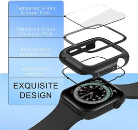 img 3 attached to Beuxece [2 Pack] Waterproof Case Cover for Apple Watch 40mm 44mm, iWatch Series SE 6 5 4, Tempered Glass Film Protector, 40mm Black+Black