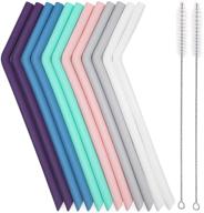 🥤 senneny silicone drinking straws set of 12 - bpa-free, reusable extra long straws for 20oz and 30oz tumblers - includes cleaning brushes - 12 bent straws (8mm diameter) logo