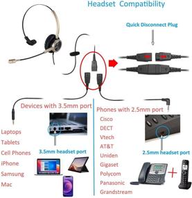 img 1 attached to 🎧 Premium 2.5mm Telephone Headset with Noise Cancelling Microphone - Compatible with Jabra, Cisco, Polycom, Panasonic, Zultys, Gigaset - Includes 3.5mm Connector for Mobiles