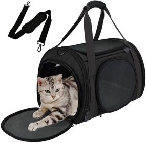 img 4 attached to 🐱 Airline Approved Cat Carrier for Small Dogs and Cats - 5 Ventilation Mesh, 4 Doors, Double Safety Zipper, Foldable Fabric