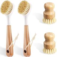 🥥 coconut bristle long handle cleaning brush set for kitchen dishes, pots, and pans – ideal for cast iron skillets, sinks, bathrooms, and household cleaning logo