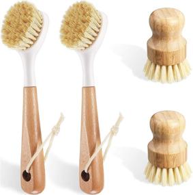 img 4 attached to 🥥 Coconut Bristle Long Handle Cleaning Brush Set for Kitchen Dishes, Pots, and Pans – Ideal for Cast Iron Skillets, Sinks, Bathrooms, and Household Cleaning