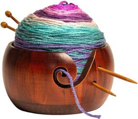 img 1 attached to 🪡 Handcrafted Wooden Yarn Bowl - Size 6"x4" with Knitting Needle Hole - Tangle-Free Knitting & Crocheting - Perfect Gifts for Moms and Grandmothers on All Occasions