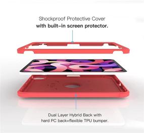 img 2 attached to 📱 Cantis iPad Air 4 Case - 10.9 Inch 2020, with Built-in Screen Protector and Pencil Holder, Dual Layer Full-Body Shockproof Rugged Protective Case with Kickstand - Red