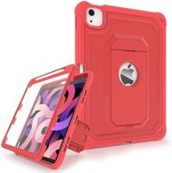 📱 cantis ipad air 4 case - 10.9 inch 2020, with built-in screen protector and pencil holder, dual layer full-body shockproof rugged protective case with kickstand - red logo