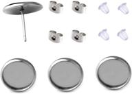 📿 40 pieces stainless steel stud earring cabochon setting post cup, perfect fit for 8mm, with 80 pieces earring backs suitable for 8mm logo