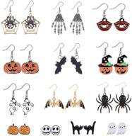 spooky-chic halloween earrings set: 13 pairs of pumpkin, spider web & 🎃 bat studs and dangle drops to complete your party dress with halloween theme jewelry logo