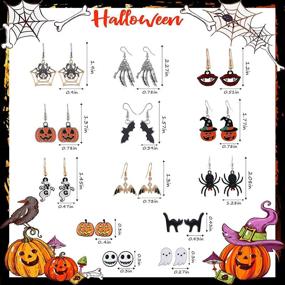 img 3 attached to Spooky-Chic Halloween Earrings Set: 13 Pairs of Pumpkin, Spider Web & 🎃 Bat Studs and Dangle Drops to Complete Your Party Dress with Halloween Theme Jewelry