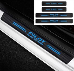 img 1 attached to MAXMILO 4Pcs For Honda Pilot Door Sill Protector Reflective 4D Carbon Fiber Leather Sticker Decoration Door Entry Guard Door Sill Scuff Plate Stickers Auto Accessories For Honda Pilot (Blue)