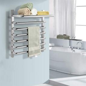 img 3 attached to 🔥 Tangkula Towel Warmer with Shelf - Wall Mounted Electric Heated Towel Rail for Bathroom - Stainless Steel Plug-in Towel Heater Rack - 10 Bars, Mirror Finish