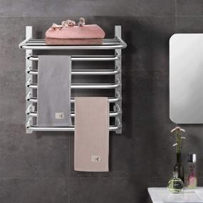 img 2 attached to 🔥 Tangkula Towel Warmer with Shelf - Wall Mounted Electric Heated Towel Rail for Bathroom - Stainless Steel Plug-in Towel Heater Rack - 10 Bars, Mirror Finish