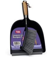 tobx dustpan & brush set – dust brush with bamboo & metal handle and hand held dust pan with built-in comb and soft tpr rubber lip – versatile dust cleaner for home, kitchen, office, and stores (black) logo