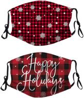 merry christmas snowman print face bandanas: blue-red adjustable mouth cover with 4 filter inserts - balaclava, reusable fabric scarf logo