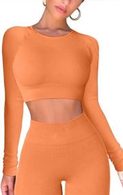 img 1 attached to 👚 QINSEN Seamless Workout Outfits: Ribbed Long Sleeve Crop Top & Tummy Control Leggings Sets for Women