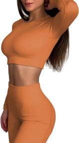 img 2 attached to 👚 QINSEN Seamless Workout Outfits: Ribbed Long Sleeve Crop Top & Tummy Control Leggings Sets for Women