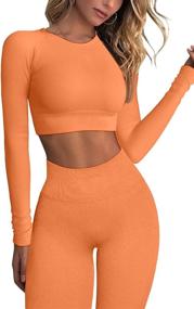 img 3 attached to 👚 QINSEN Seamless Workout Outfits: Ribbed Long Sleeve Crop Top & Tummy Control Leggings Sets for Women