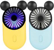 🐭 cute personal mini fan with led light, usb rechargeable, 3 speeds - kbinter mouse 2 pack (yellow+blue) logo