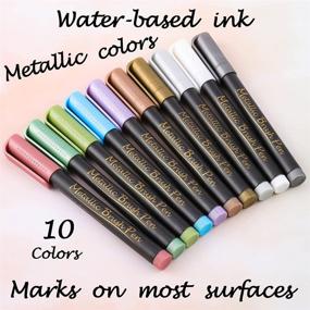 img 3 attached to Dyvicl Metallic Brush Marker Pens - Art Markers for Calligraphy, Brush Lettering, Black Paper, Rock Painting, Card Making, Scrapbooking, Fabric, Metal, Ceramics, Wine Glass Set of 10