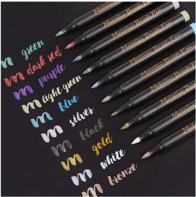 img 4 attached to Dyvicl Metallic Brush Marker Pens - Art Markers for Calligraphy, Brush Lettering, Black Paper, Rock Painting, Card Making, Scrapbooking, Fabric, Metal, Ceramics, Wine Glass Set of 10