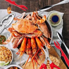 img 3 attached to 🦀 Premium Stainless Steel Crab Crackers and Tools Set - Red, Crab Leg Crackers, Picks, Scissors, Nut Cracker, Seafood Utensils, Fork - High-Quality Shellfish Accessories