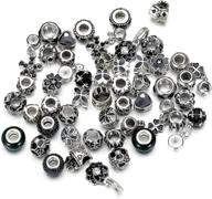 pansona 50-pack of assorted murano glass beads and spacers with rhinestones & silver tone charms in 10 colors (black) logo