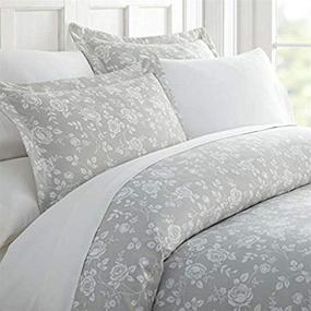 img 4 attached to 🌹 Ultra Soft Rose Pattern 3 Piece Duvet Cover Bed Sheet Set for Twin/Twin XL, Light Gray - iEnjoy Home Hotel Collection