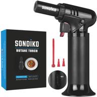 versatile sondiko butane torch: fuel gauge, safety lock, adjustable flame – perfect for kitchen, one-handed operation, fits all butane tanks logo