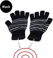 🔌 black usb 2.0 powered stripes heating pattern knitting wool heated gloves fingerless hands warmer mittens laptop computer warm gloves for women men girls boys (decvo) logo