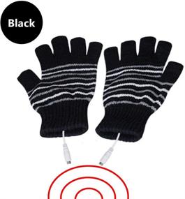 img 1 attached to 🔌 Black USB 2.0 Powered Stripes Heating Pattern Knitting Wool Heated Gloves Fingerless Hands Warmer Mittens Laptop Computer Warm Gloves for Women Men Girls Boys (DECVO)