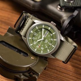 img 2 attached to 🕶️ Tactical Military Watches for Men - Analog Waterproof Sport Wrist Watch, Quartz Wristwatch with Date and Day Display, Field Army Green Design with Nylon Band by MDC