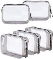 set of 5 large clear toiletry carry pouches with zipper - tsa approved, waterproof pvc cosmetic bags for travel, vacation, bathroom organizing and more logo